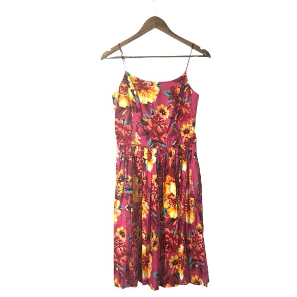 Isaac Mizrahi Target Pink Yellow Floral Midi Dress Pleats Summer Fun Size 6 - Picture 1 of 5